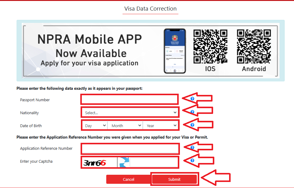 visa correction